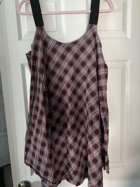 Gen X Grunge Plaid Tank Dress w/Handkerchief Hem One Size
